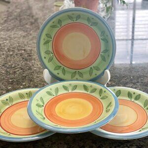 Vintage Set of 4 Italian "Sucit Decorato A Mano" Hand Painted Dinner Plates
